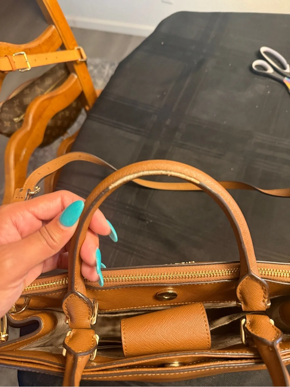Michael Kors Cognac Saffiano Leather Satchel with Gold Accents